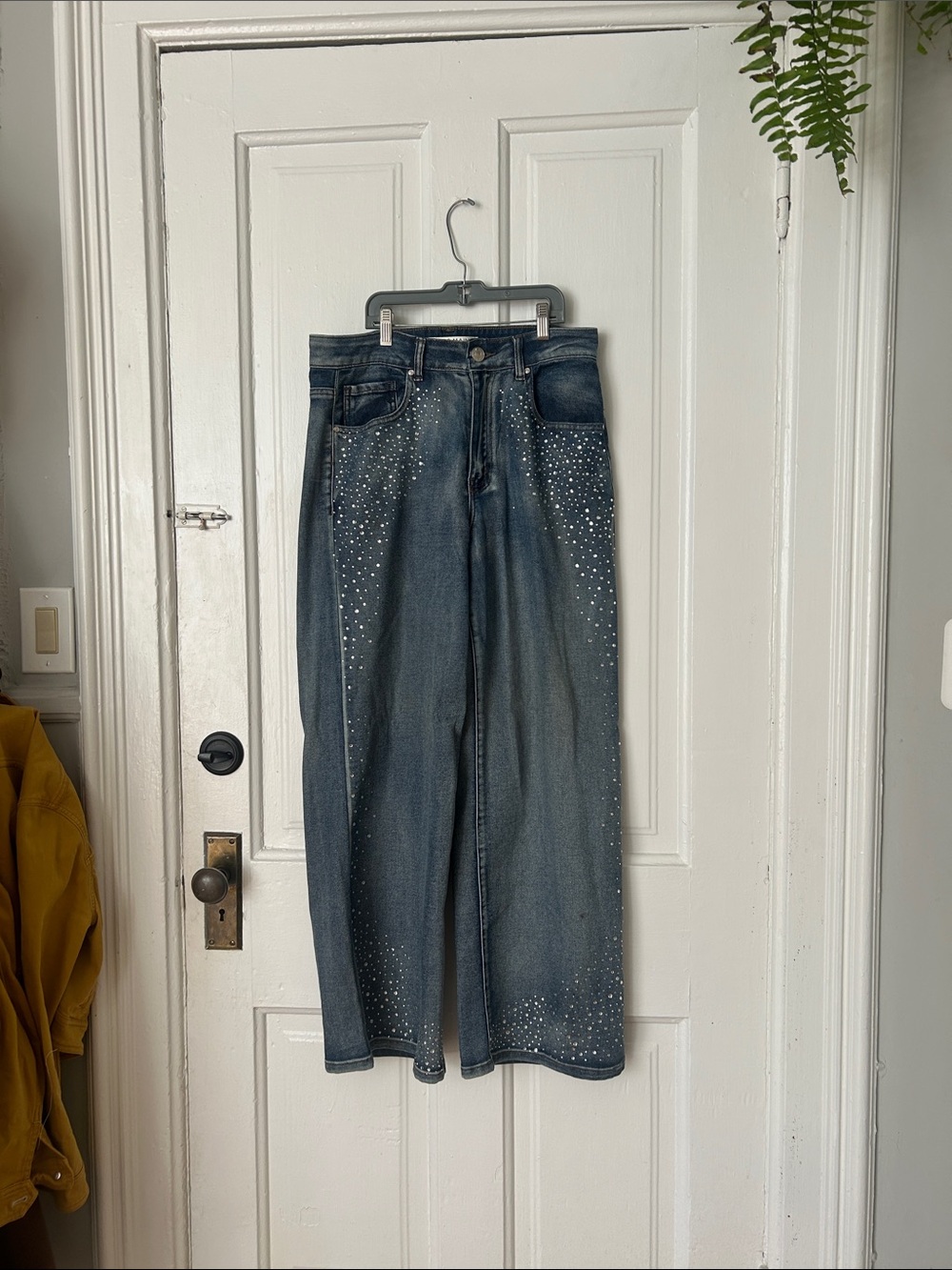 EUC Embellished Rhinestone Wide-Leg Blue Jeans